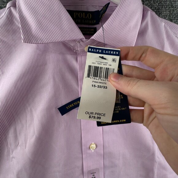 NWT Polo Ralph Lauren Pink Striped Classic Fit Easy Care Cotton Stretch 15 32/33 - Picture 9 of 15